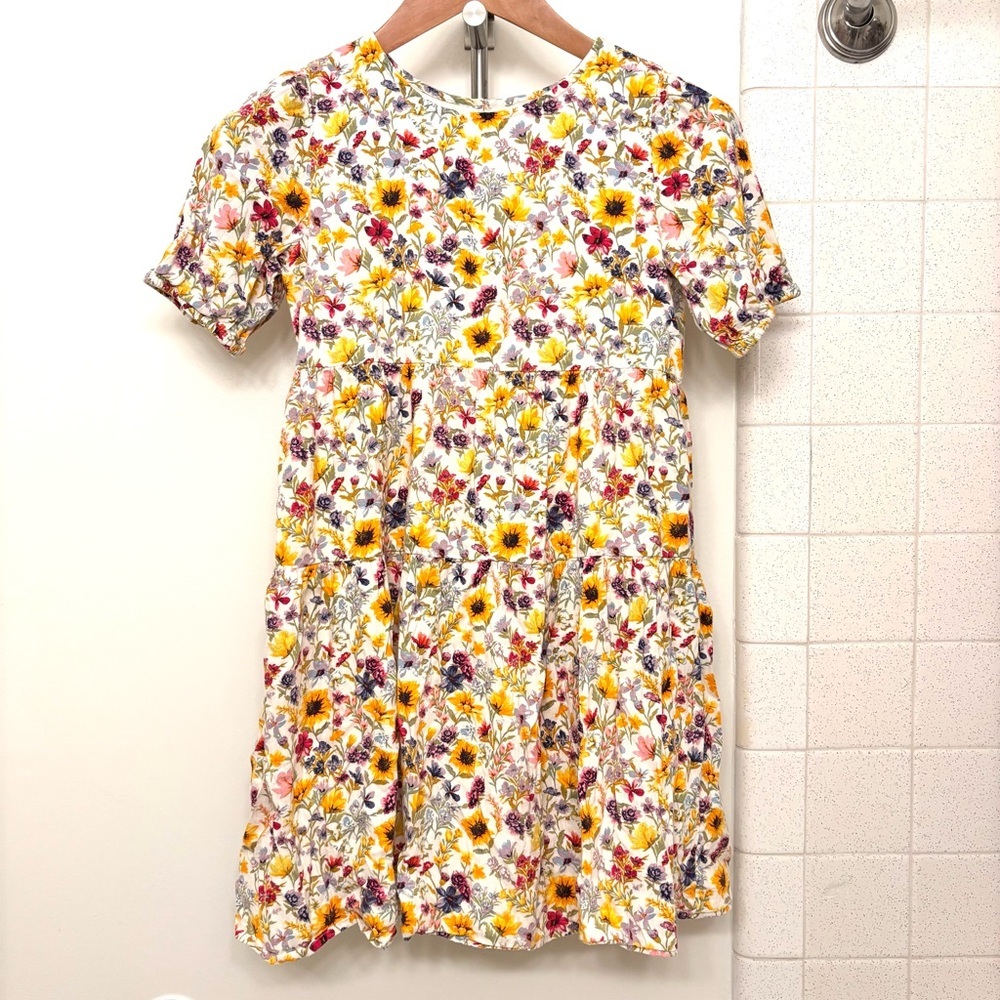 Kids Floral Midi Dress Size 14-16 Tiered Cottagecore Fairy Soft Sensory Friendly